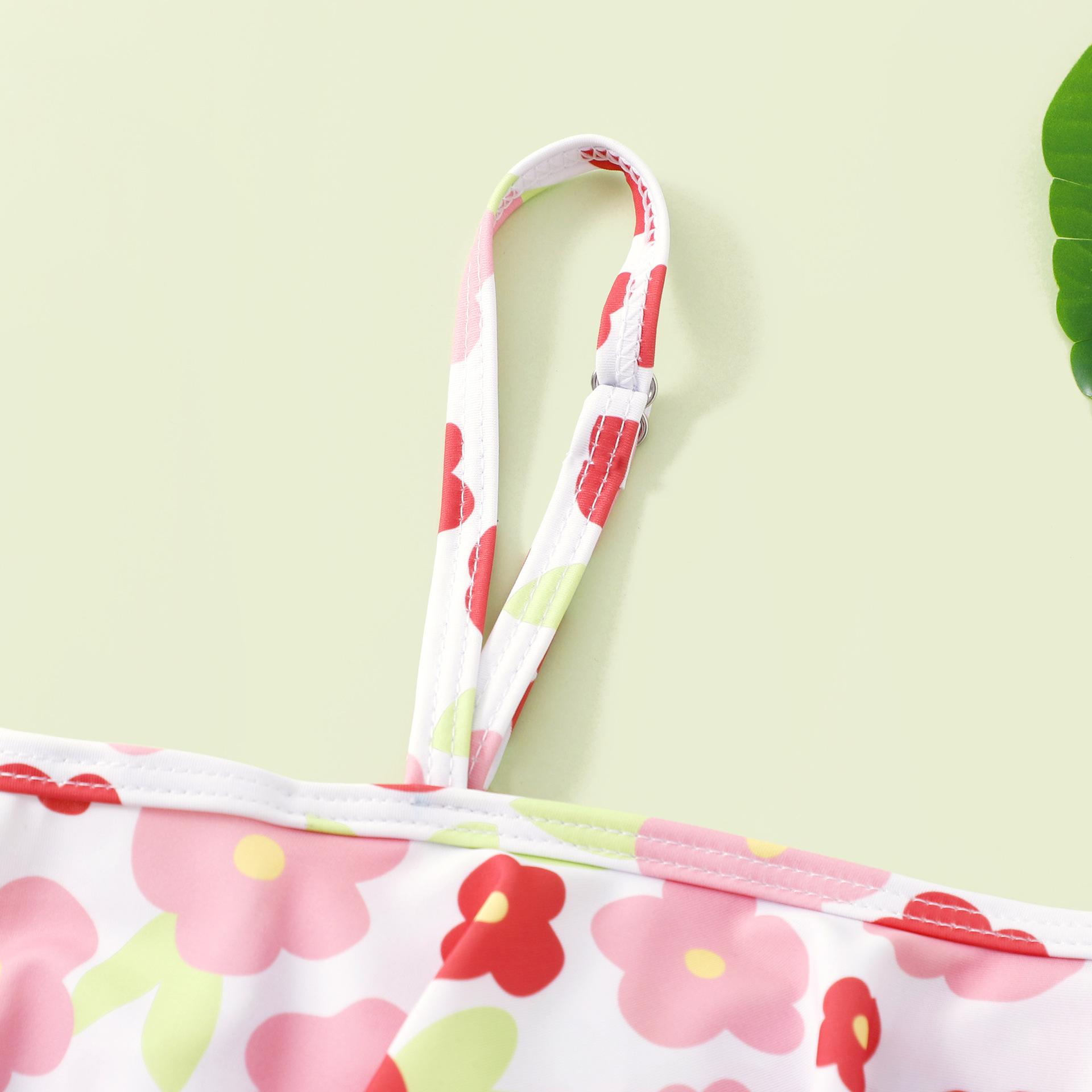 (image for) Girls One‑Piece Swimsuit Ruffle Off‑Shoulder Floral Print Kids Bathing Suit 130‑160