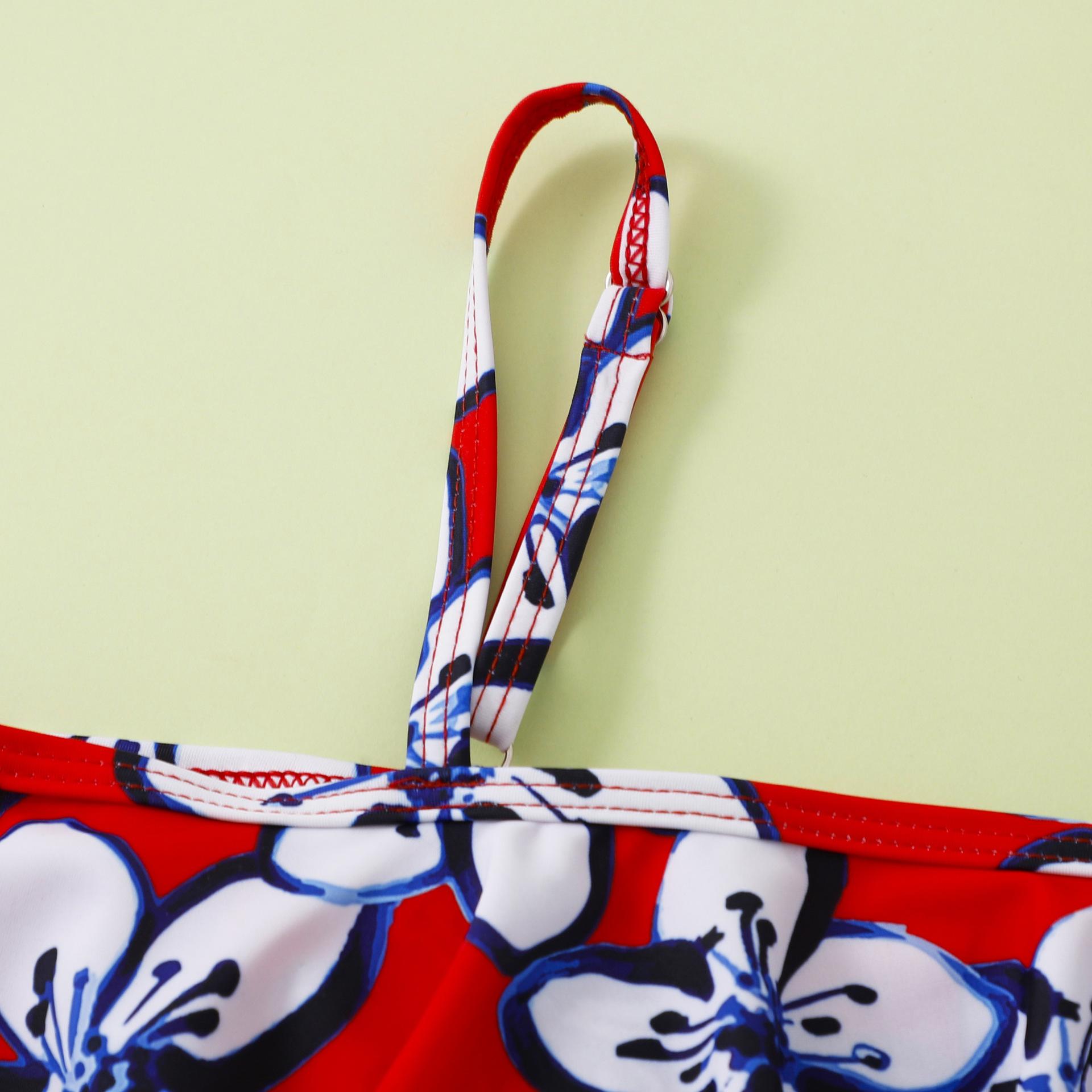 (image for) Girls One‑Piece Swimsuit Ruffle Off‑Shoulder Floral Print Kids Bathing Suit 130‑160