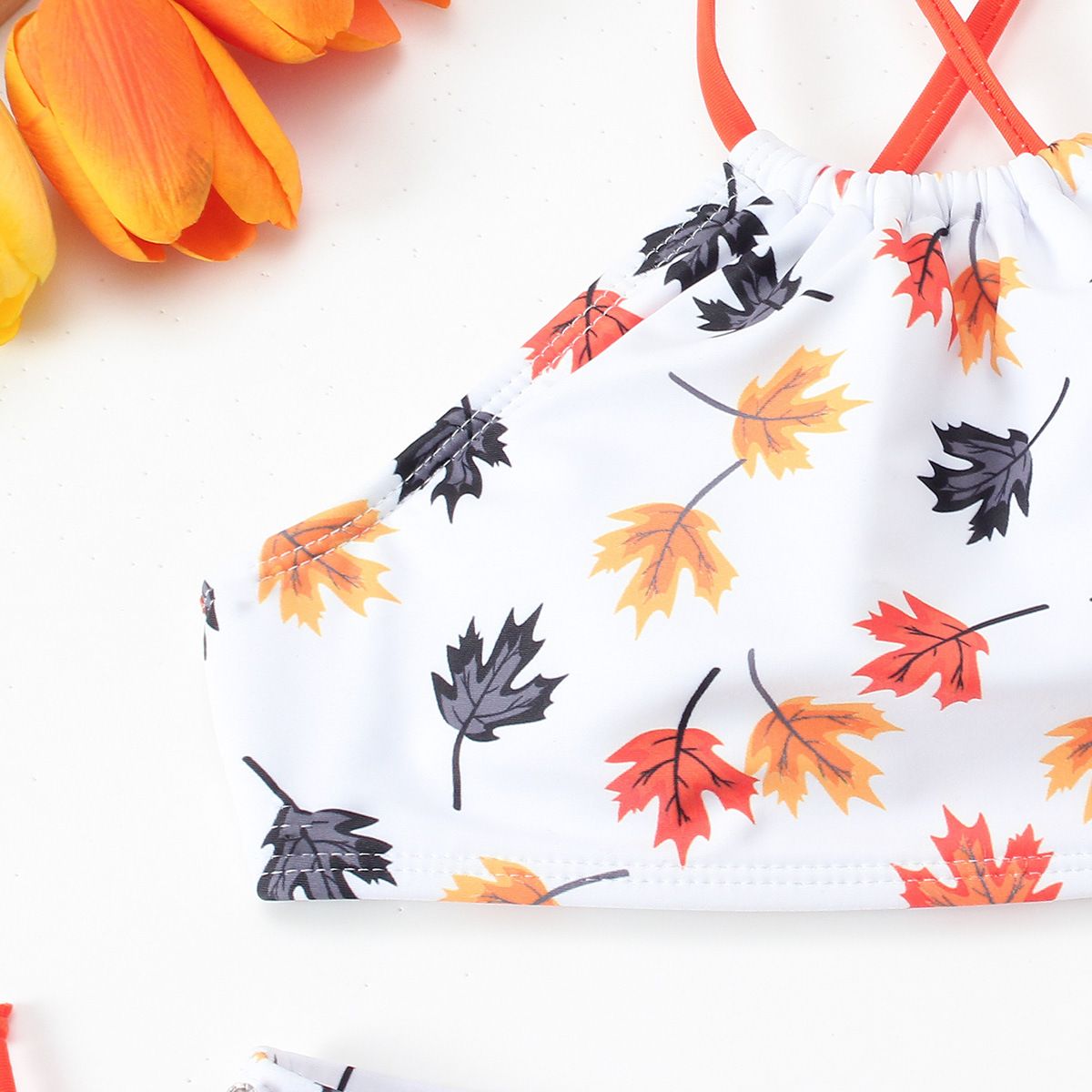 (image for) Girls Floral Halter Bikini Set 2‑Piece Printed Kids Swimsuit Children Bathing Suit 130‑160