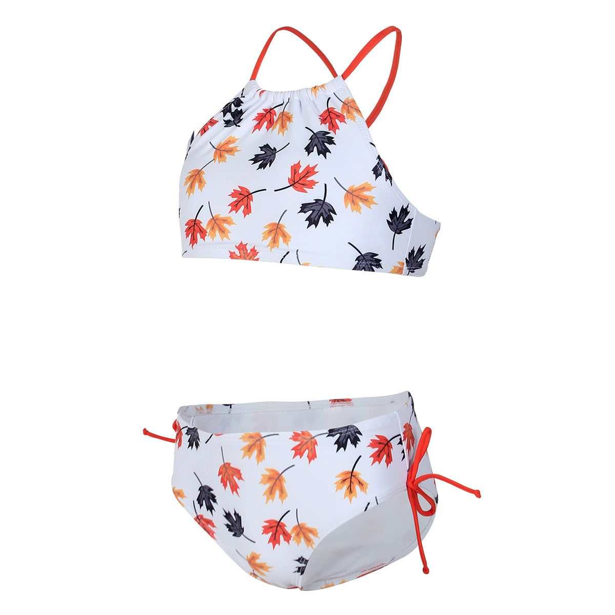 (image for) Girls Floral Print Two‑Piece Bikini Swimsuit Side Tie Kids Bathing Suit Set 130‑160