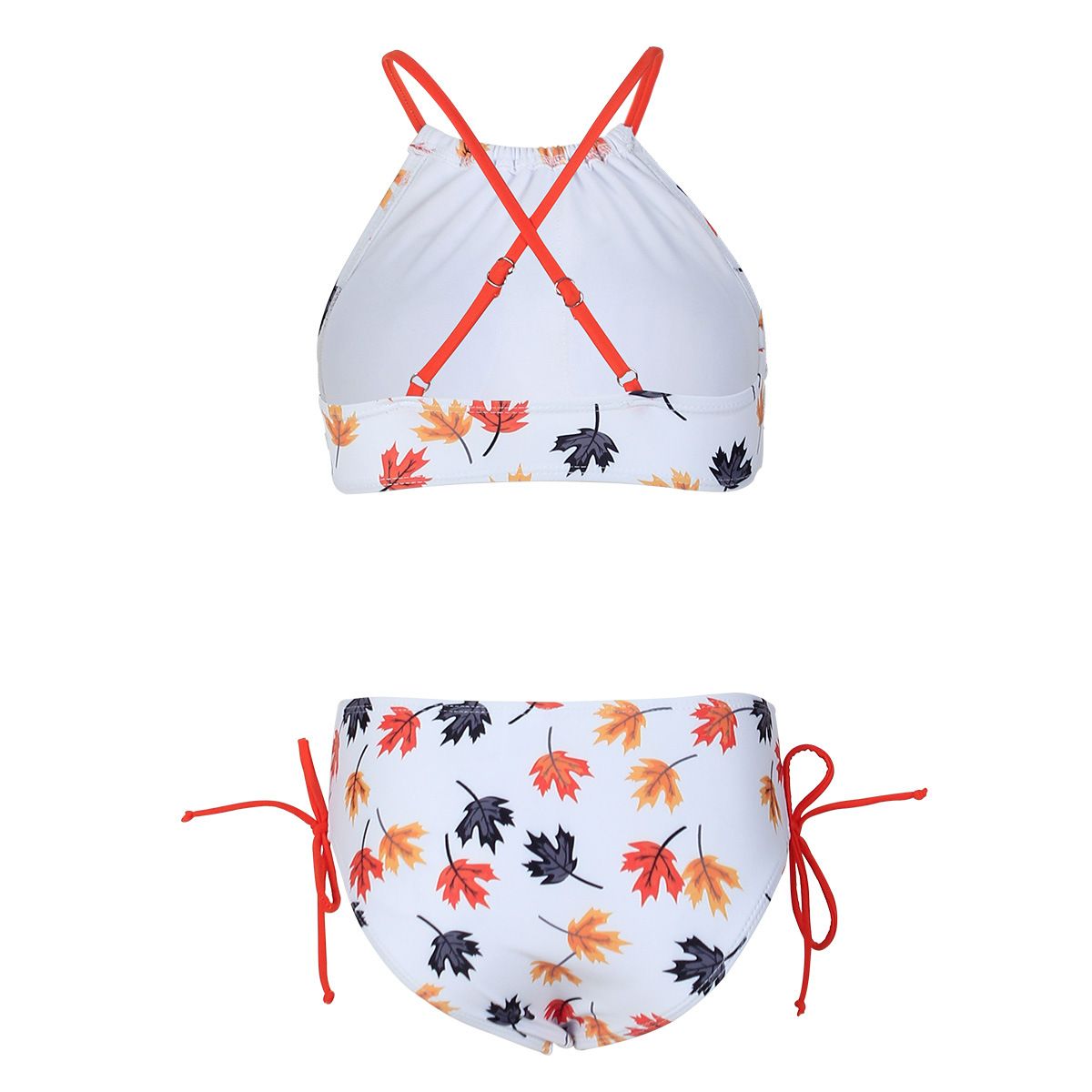 (image for) Girls Floral Print Two‑Piece Bikini Swimsuit Side Tie Kids Bathing Suit Set 130‑160