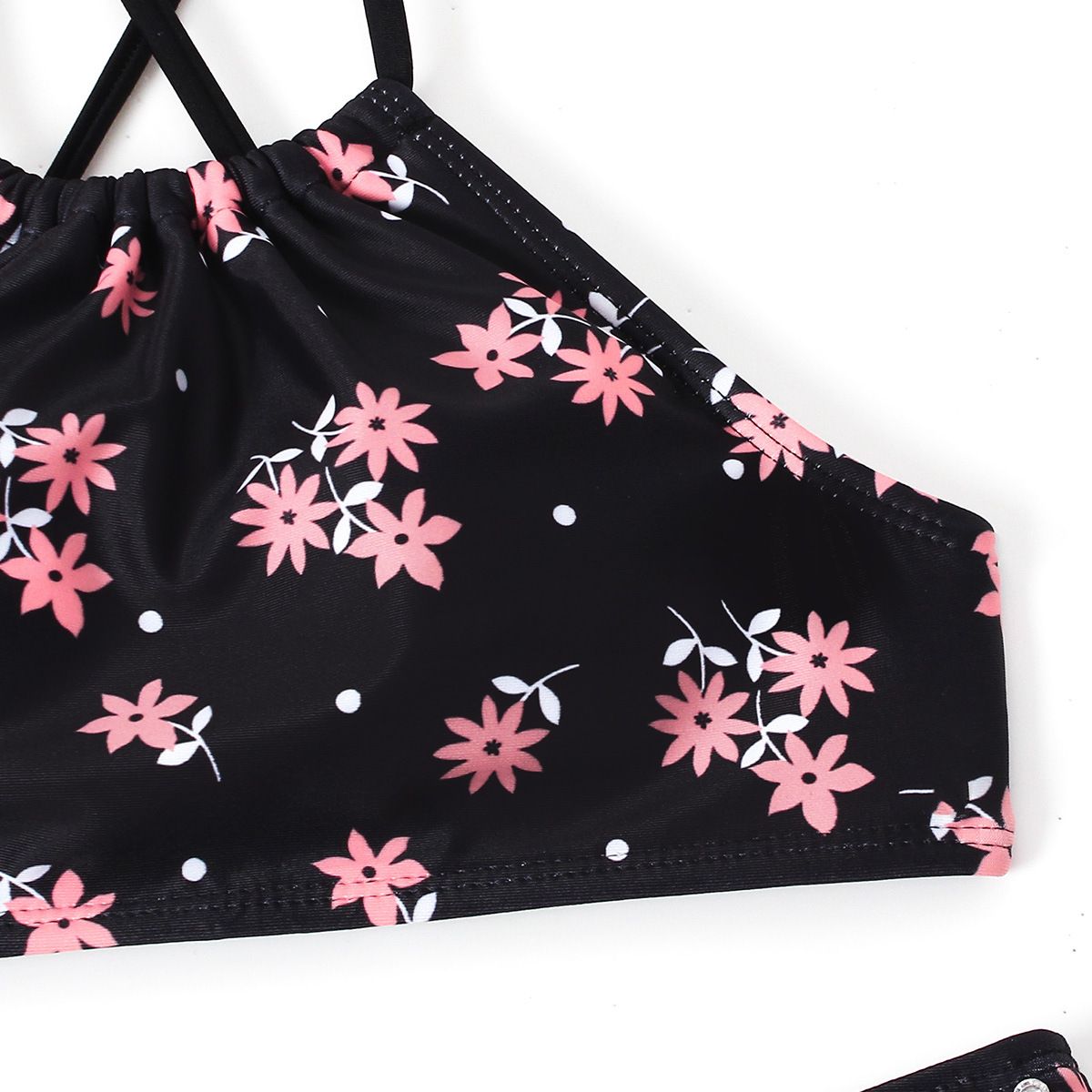 (image for) Girls Floral Print Two‑Piece Bikini Swimsuit Side Tie Kids Bathing Suit Set 130‑160