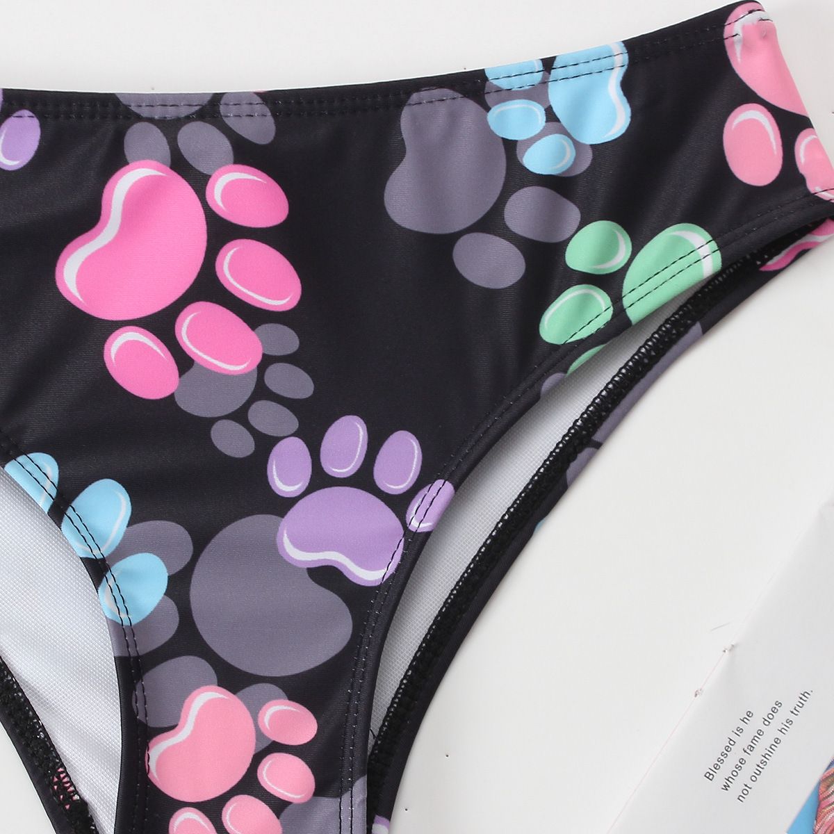 (image for) Girls Cartoon Paw‑Print Two‑Piece Swimsuit One‑Shoulder Ruffle Kids Bikini Set 130‑160