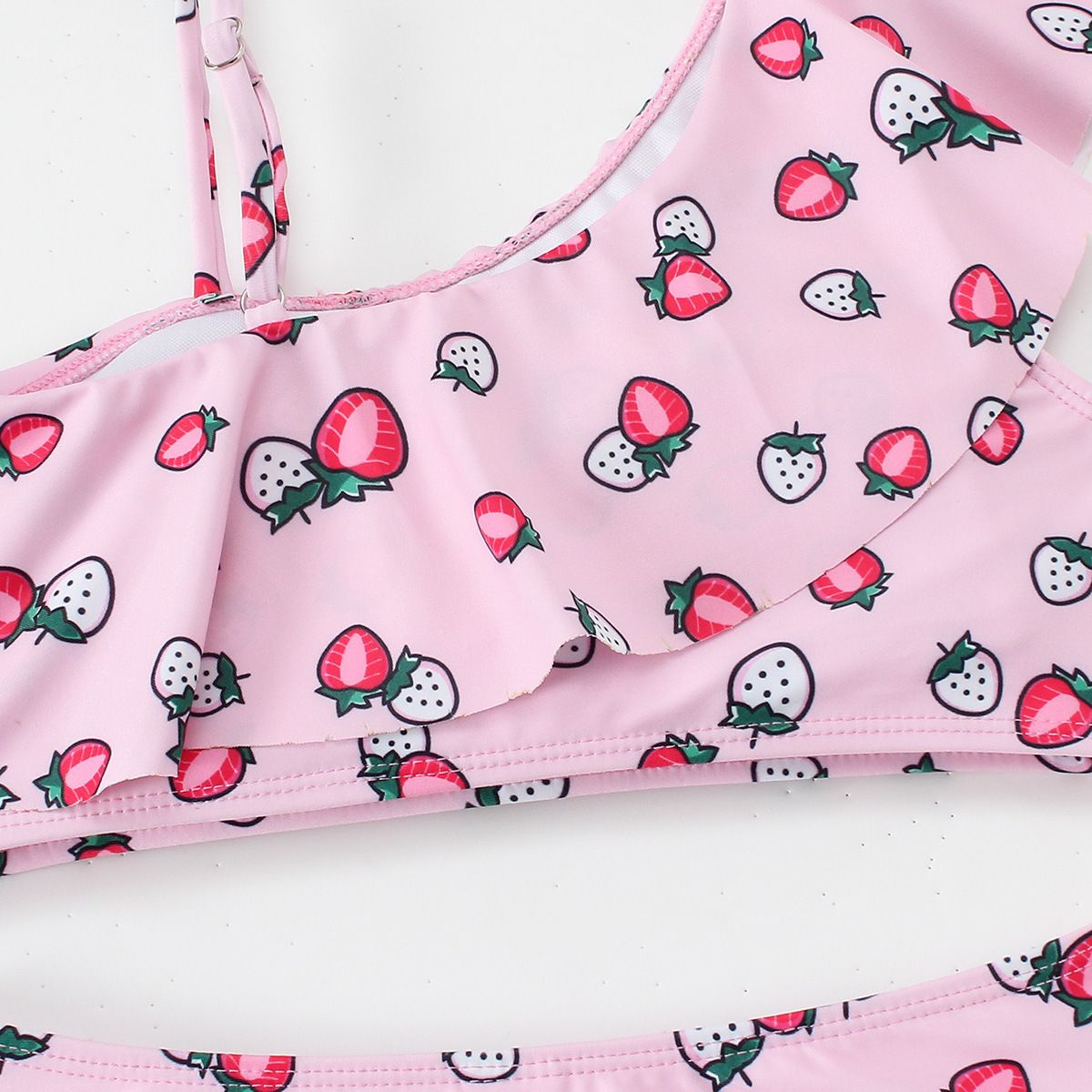 (image for) Girls Cartoon Paw‑Print Two‑Piece Swimsuit One‑Shoulder Ruffle Kids Bikini Set 130‑160