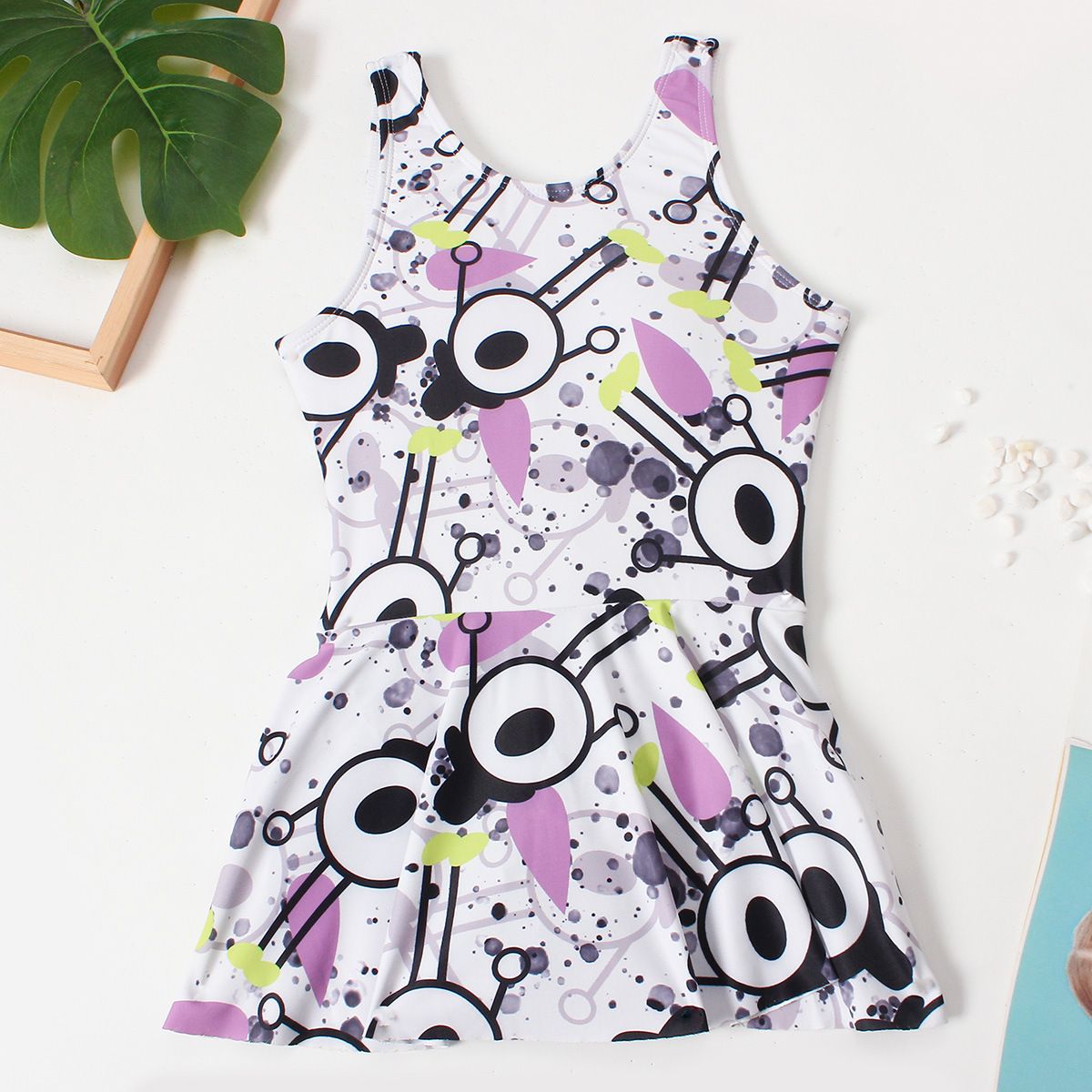 (image for) Girls Printed Skirted One‑Piece Swimsuit Kids Sleeveless Dress Style Bathing Suit 130‑160