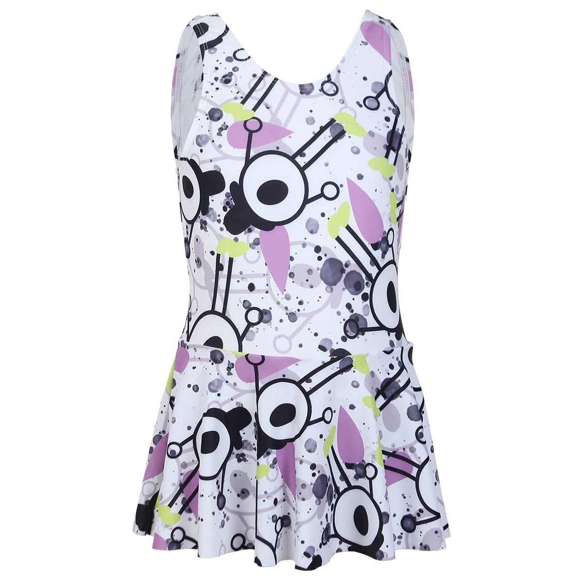 (image for) Girls Printed Skirted One‑Piece Swimsuit Kids Sleeveless Dress Style Bathing Suit 130‑160