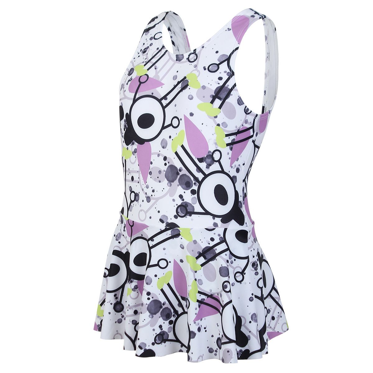 (image for) Girls Printed Skirted One‑Piece Swimsuit Kids Sleeveless Dress Style Bathing Suit 130‑160
