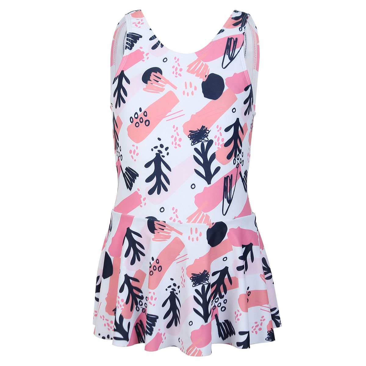 (image for) Girls Printed Skirted One‑Piece Swimsuit Kids Sleeveless Dress Style Bathing Suit 130‑160