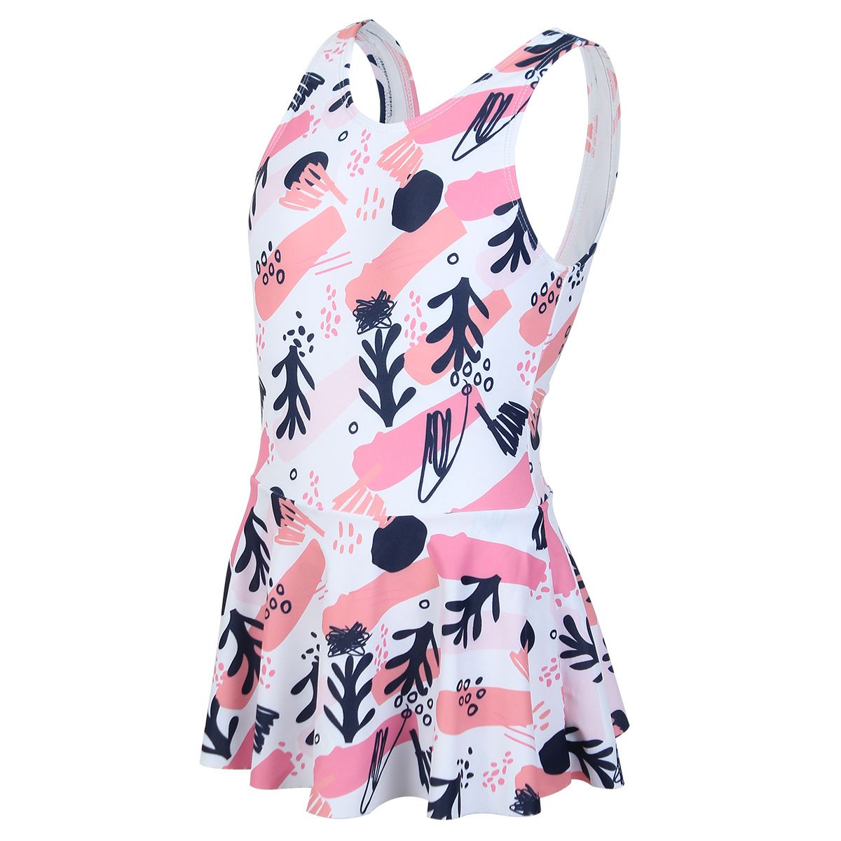 (image for) Girls Printed Skirted One‑Piece Swimsuit Kids Sleeveless Dress Style Bathing Suit 130‑160