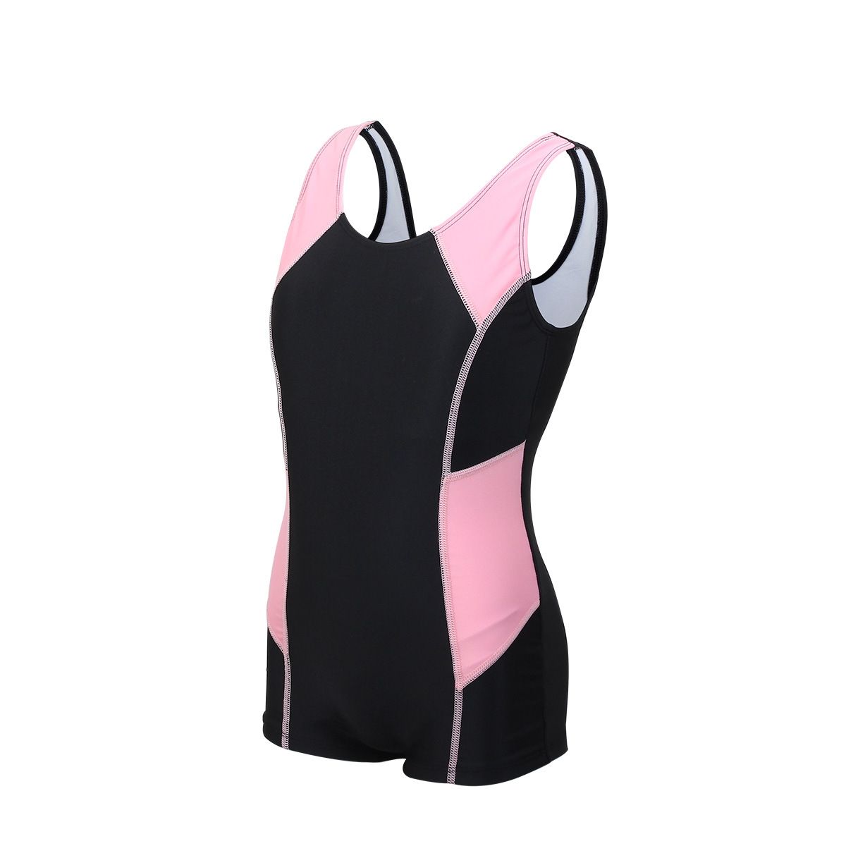 (image for) Girls Sport One‑Piece Boy‑Short Swimsuit Kids Color Block Athletic Bathing Suit 130‑160