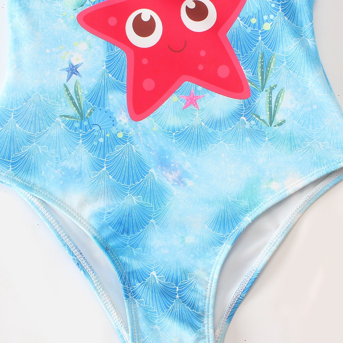 (image for) Girls Starfish Print One‑Piece Swimsuit Adjustable Spaghetti Straps Kids Bathing Suit 130‑160