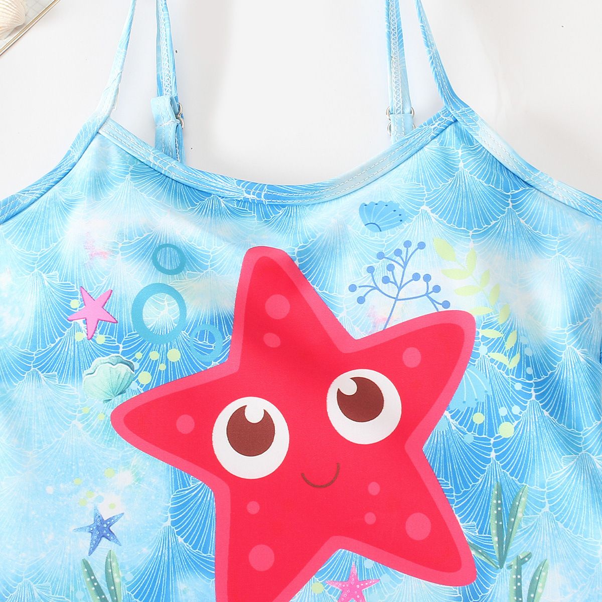 (image for) Girls Cartoon Print Cami One‑Piece Swimsuit Simple Tank Style Kids Bathing Suit for 130‑160