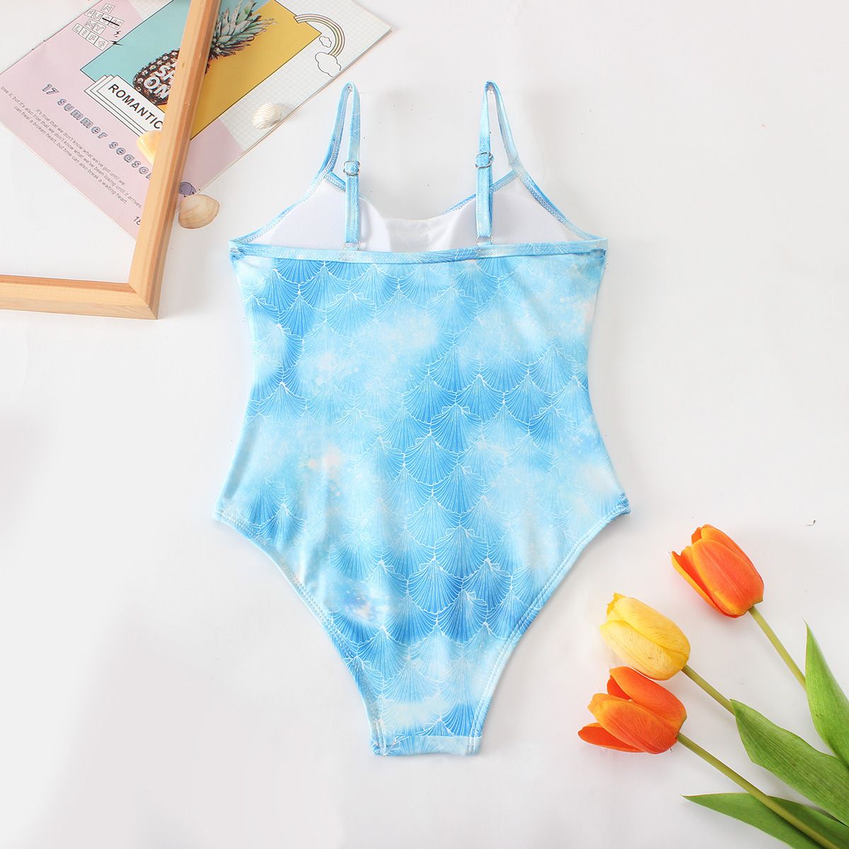 (image for) Girls Cartoon Print Cami One‑Piece Swimsuit Simple Tank Style Kids Bathing Suit for 130‑160