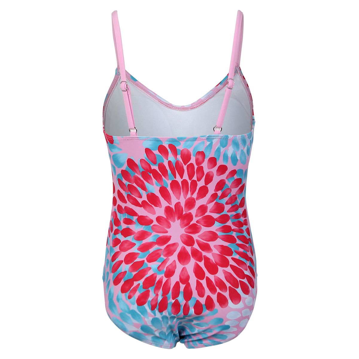 (image for) Girls Floral Print One‑Piece Swimsuit V‑Neck Adjustable Straps Conservative Kids Bathing Suit 130‑160
