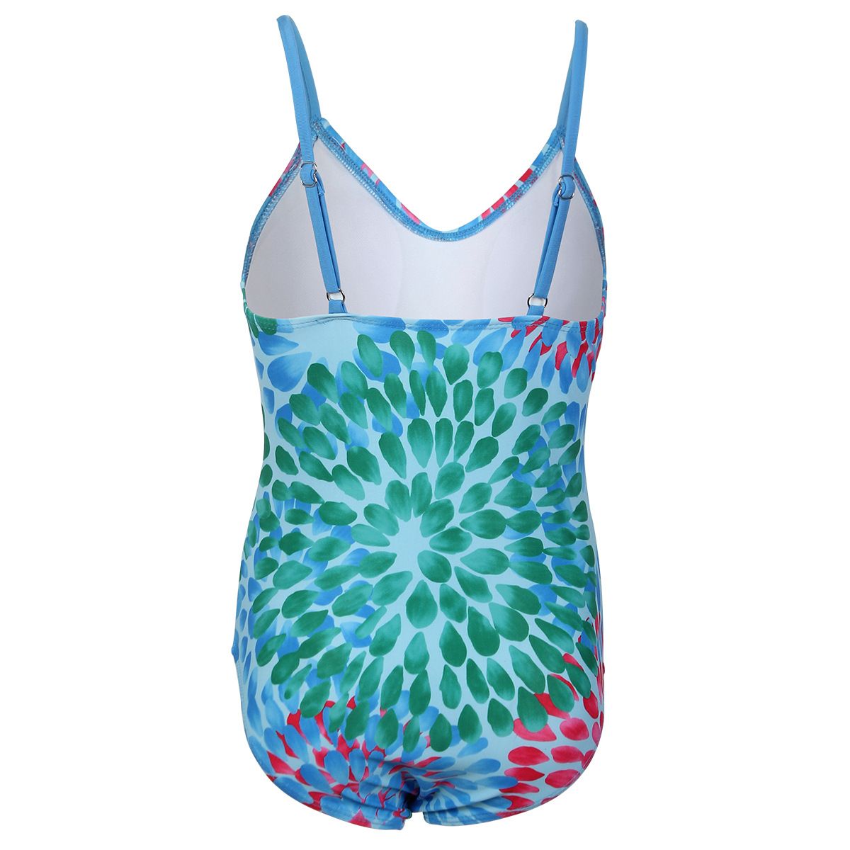 (image for) Girls Floral Print One‑Piece Swimsuit V‑Neck Adjustable Straps Conservative Kids Bathing Suit 130‑160
