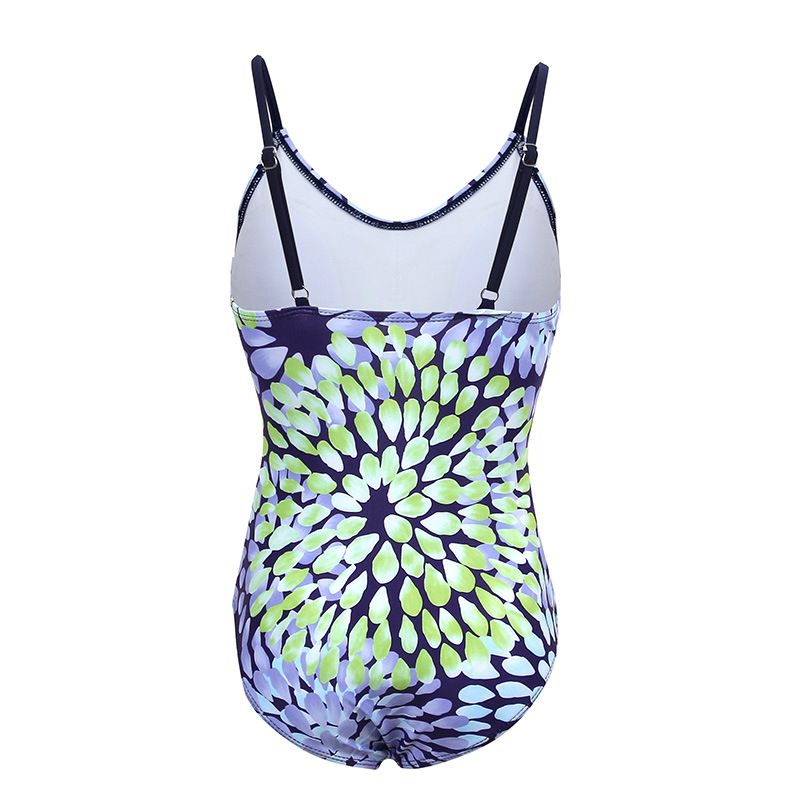 (image for) Girls Floral Print One‑Piece Swimsuit V‑Neck Adjustable Straps Conservative Kids Bathing Suit 130‑160