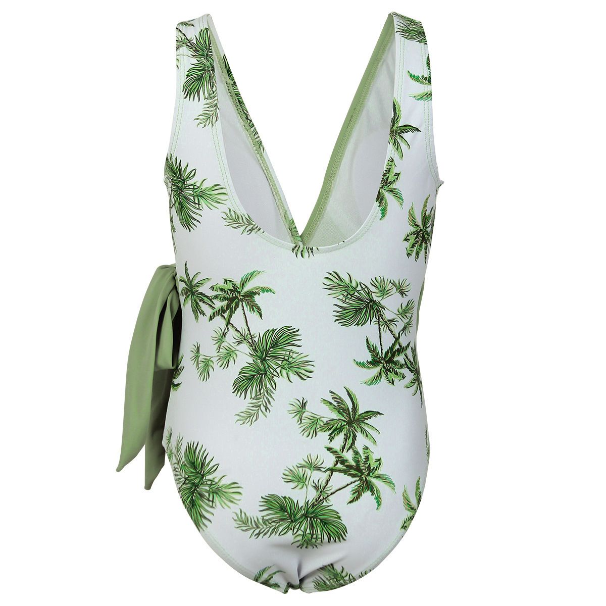 (image for) Girls Palm Tree Print Wrap One‑Piece Swimsuit Side Tie Kids Bathing Suit Children Swimwear 130‑160