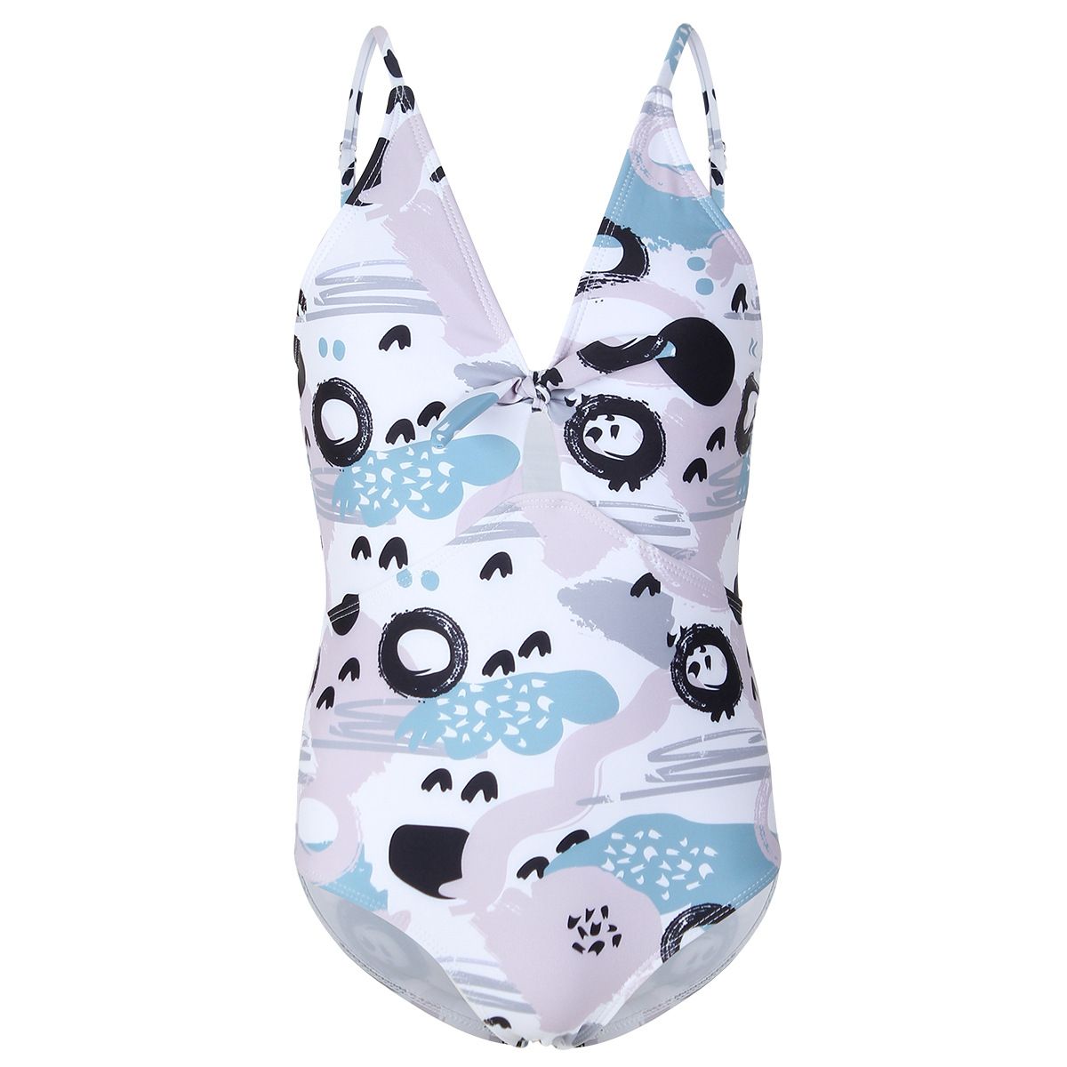 (image for) Girls Floral Print V‑Neck One‑Piece Swimsuit Bow Detail Kids Bathing Suit 130‑160
