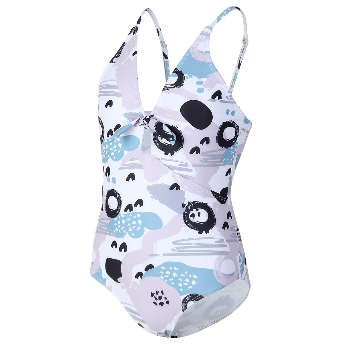 (image for) Girls Floral Print V‑Neck One‑Piece Swimsuit Bow Detail Kids Bathing Suit 130‑160