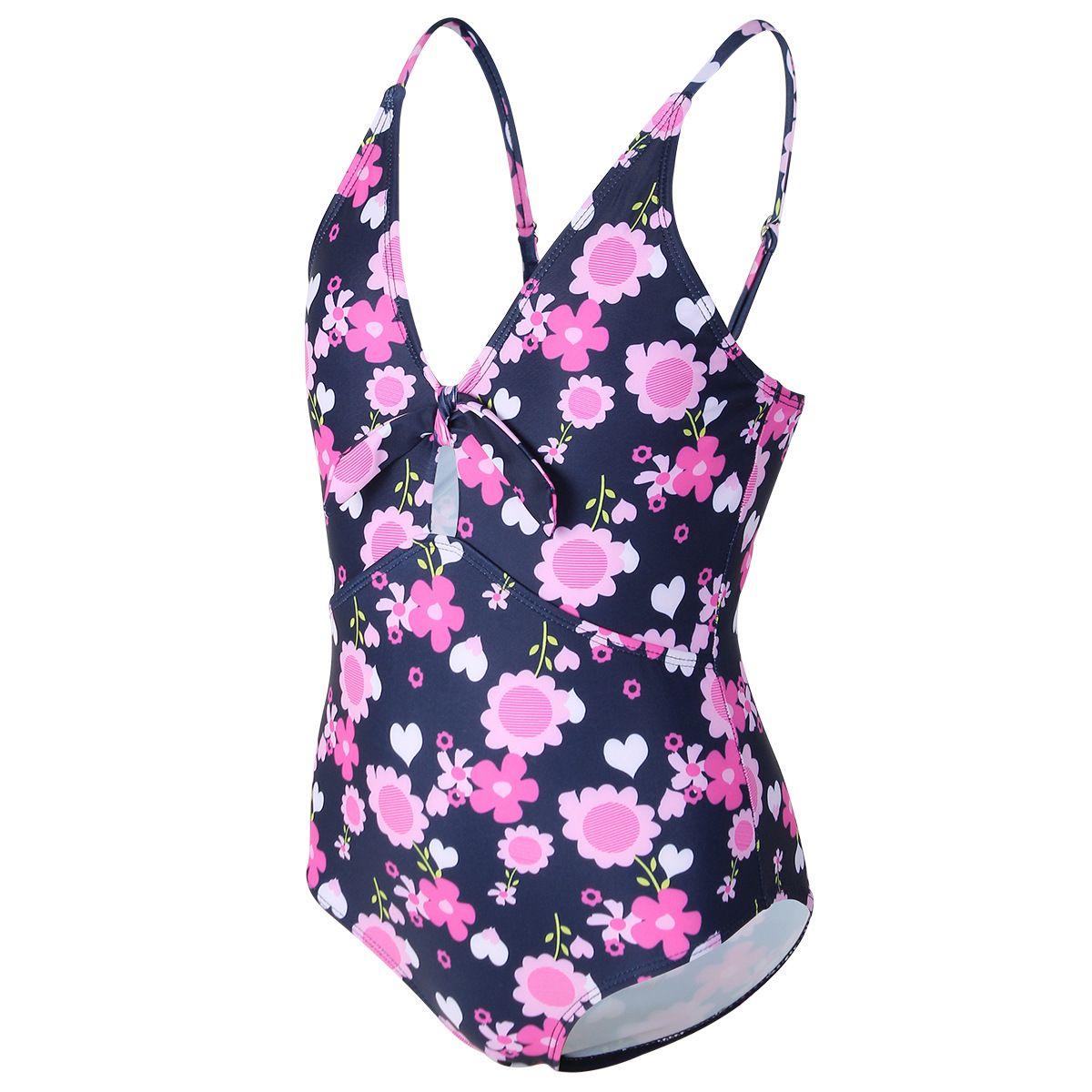 (image for) Girls Floral Print V‑Neck One‑Piece Swimsuit Bow Detail Kids Bathing Suit 130‑160