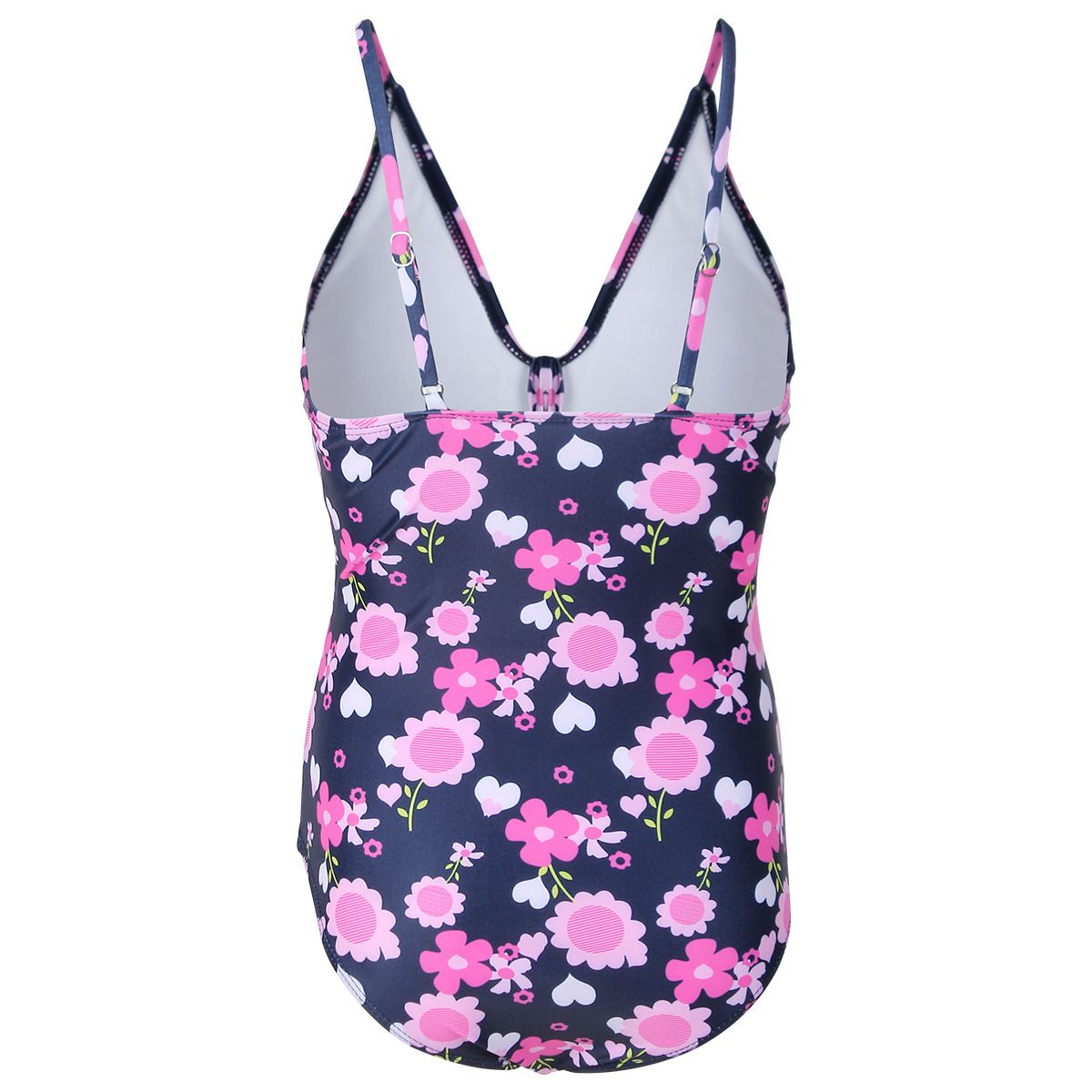(image for) Girls Floral Print V‑Neck One‑Piece Swimsuit Bow Detail Kids Bathing Suit 130‑160