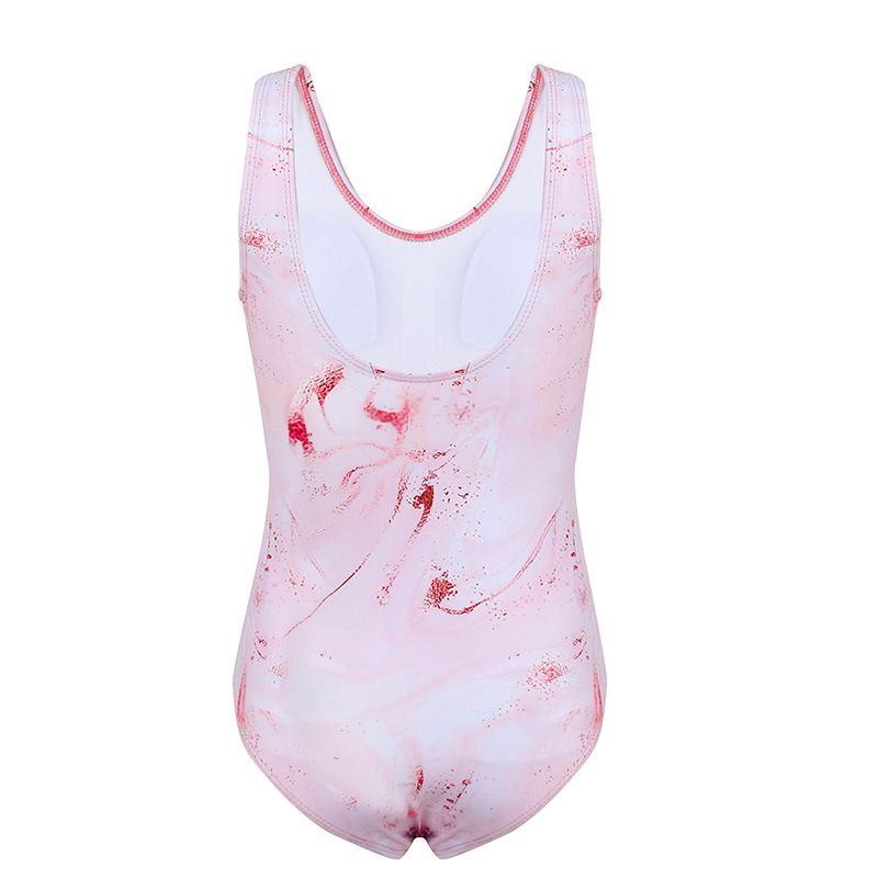 (image for) Girls Marble Print One‑Piece Swimsuit Side Cutout Kids Bathing Suit Children Swimwear 130‑160