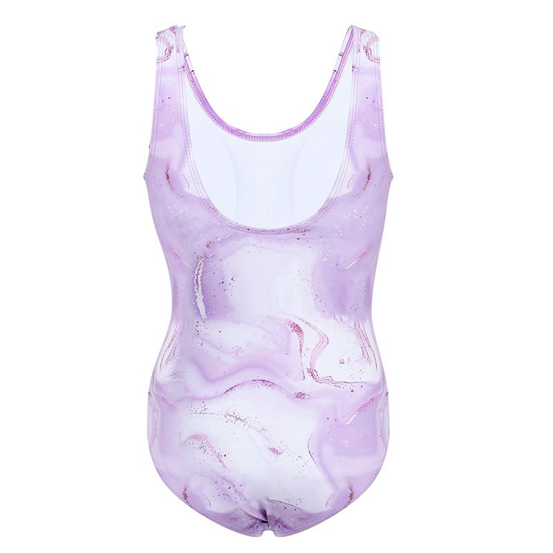 (image for) Girls Marble Print One‑Piece Swimsuit Side Cutout Kids Bathing Suit Children Swimwear 130‑160