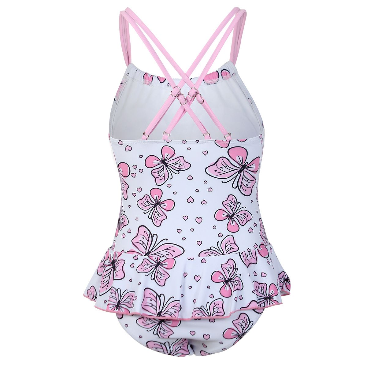 (image for) Girls Butterfly Print Skirted One‑Piece Swimsuit Kids Ruffle Hem Bathing Suit 130‑160