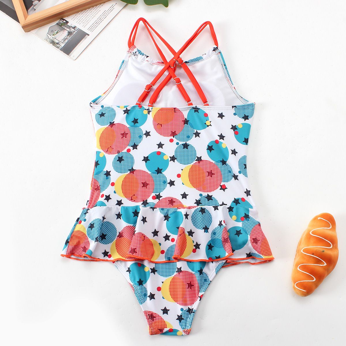 (image for) Girls Butterfly Print Skirted One‑Piece Swimsuit Kids Ruffle Hem Bathing Suit 130‑160