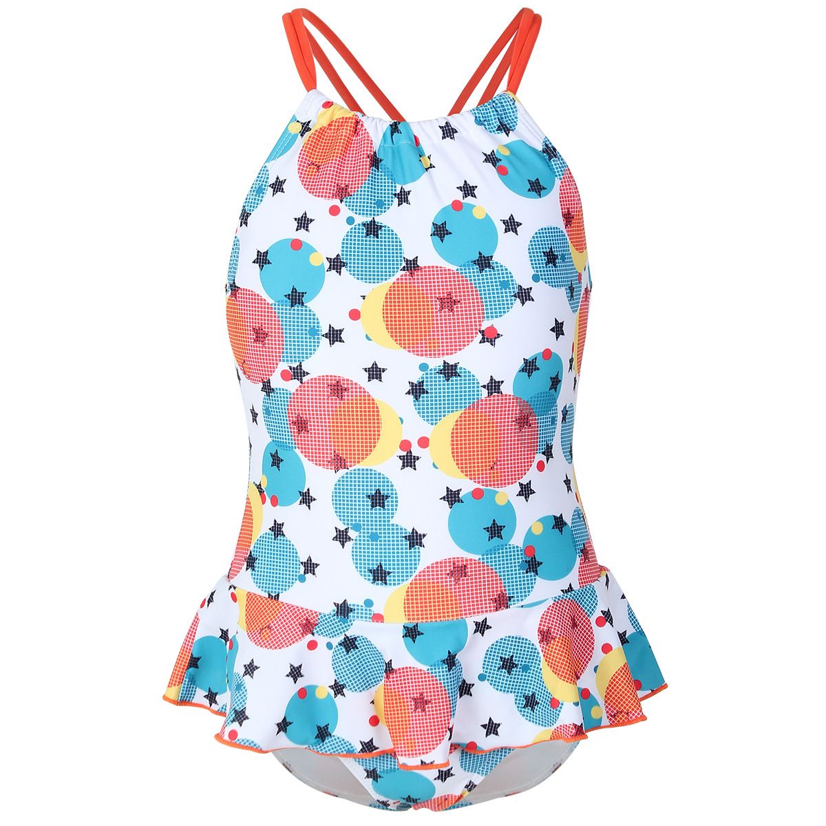(image for) Girls Butterfly Print Skirted One‑Piece Swimsuit Kids Ruffle Hem Bathing Suit 130‑160