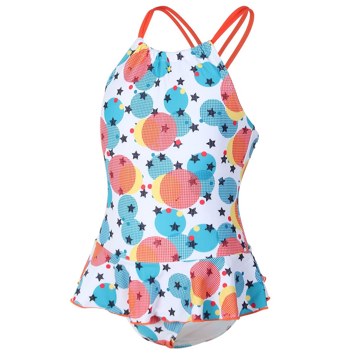 (image for) Girls Butterfly Print Skirted One‑Piece Swimsuit Kids Ruffle Hem Bathing Suit 130‑160