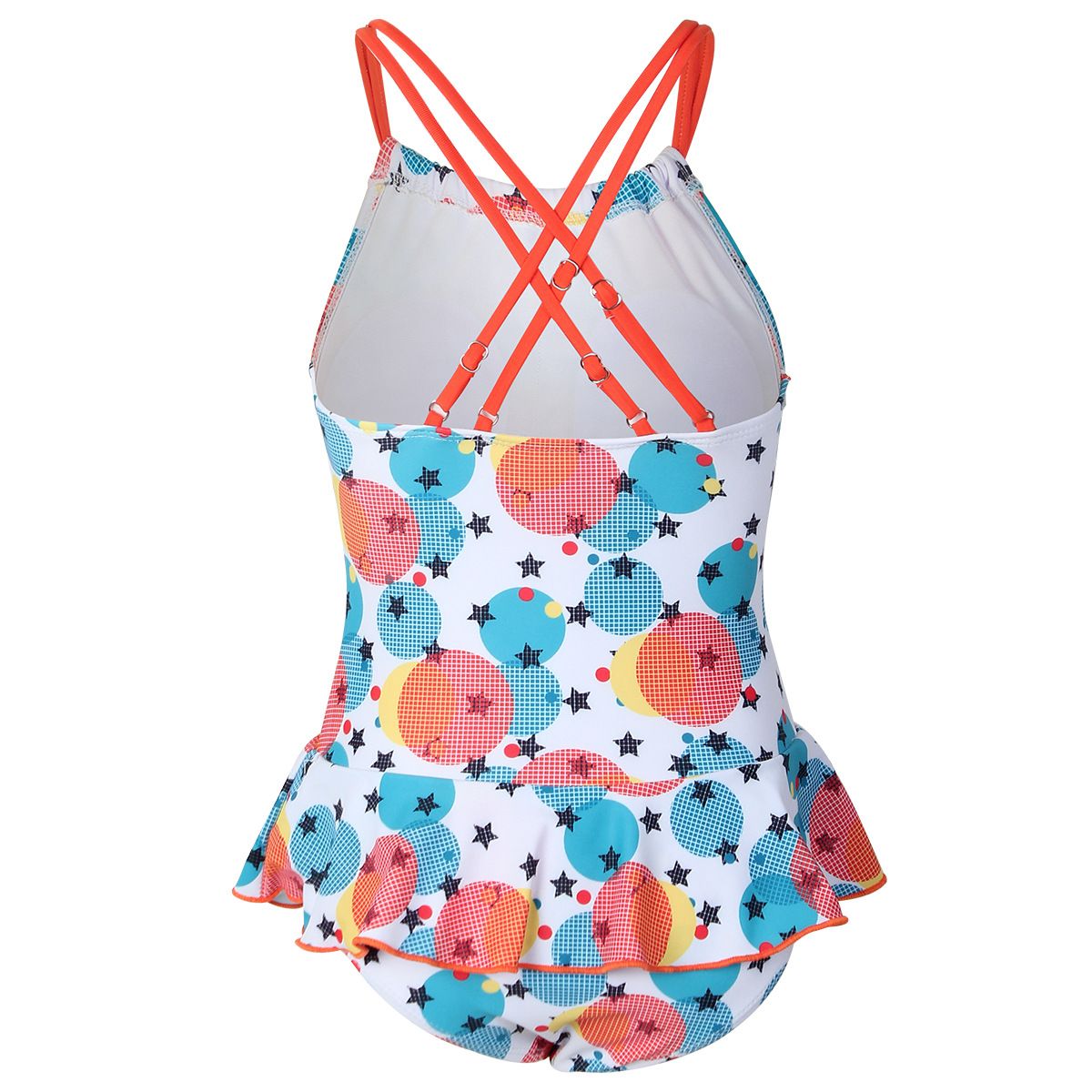 (image for) Girls Butterfly Print Skirted One‑Piece Swimsuit Kids Ruffle Hem Bathing Suit 130‑160