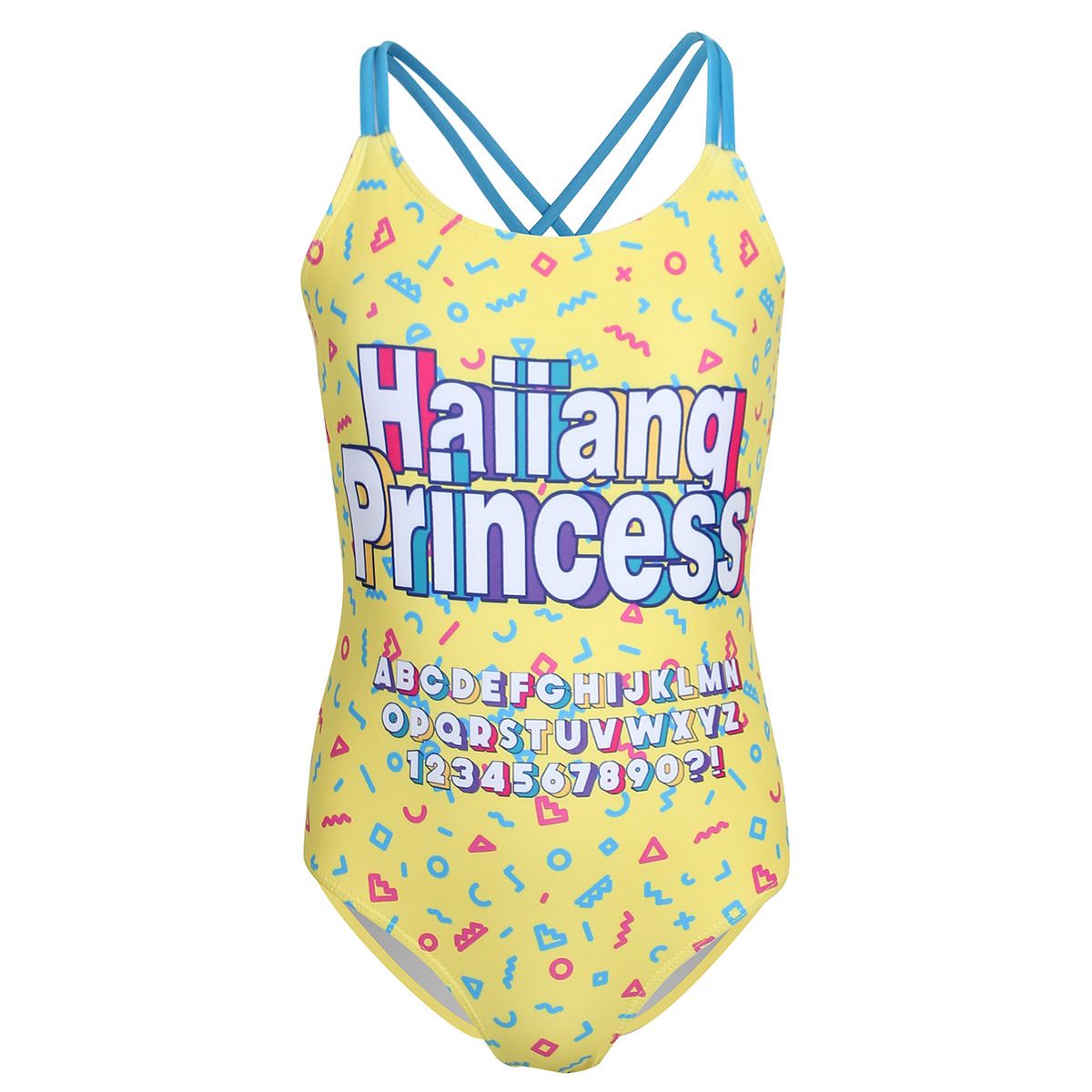 (image for) Girls Letter Print One‑Piece Swimsuit Cross Back Kids Bathing Suit Children Swimwear 130‑160
