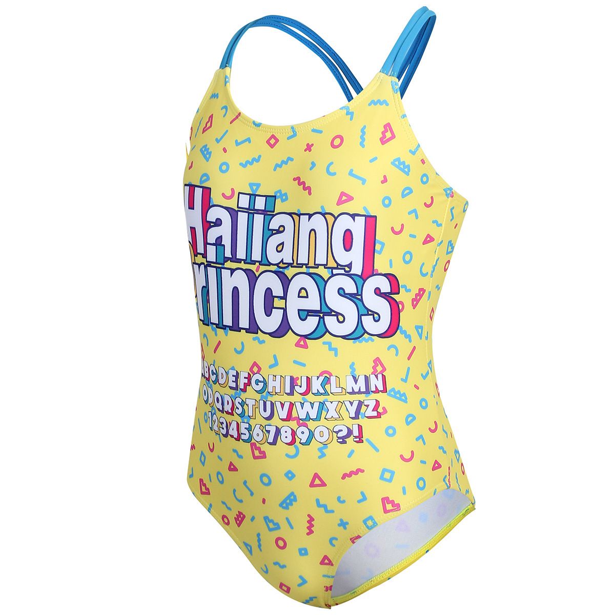 (image for) Girls Letter Print One‑Piece Swimsuit Cross Back Kids Bathing Suit Children Swimwear 130‑160