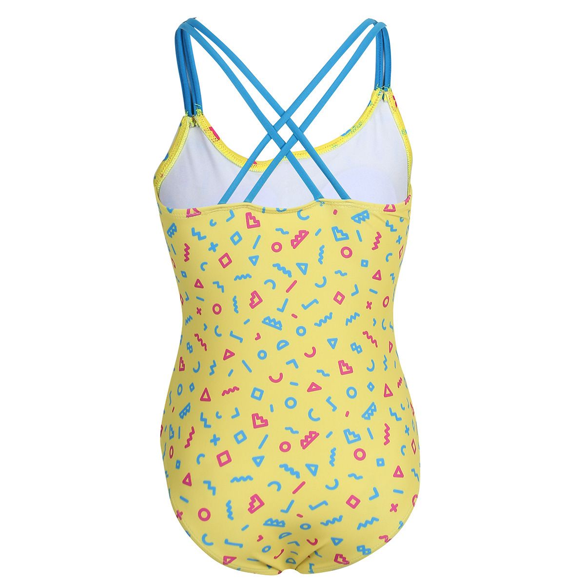 (image for) Girls Letter Print One‑Piece Swimsuit Cross Back Kids Bathing Suit Children Swimwear 130‑160