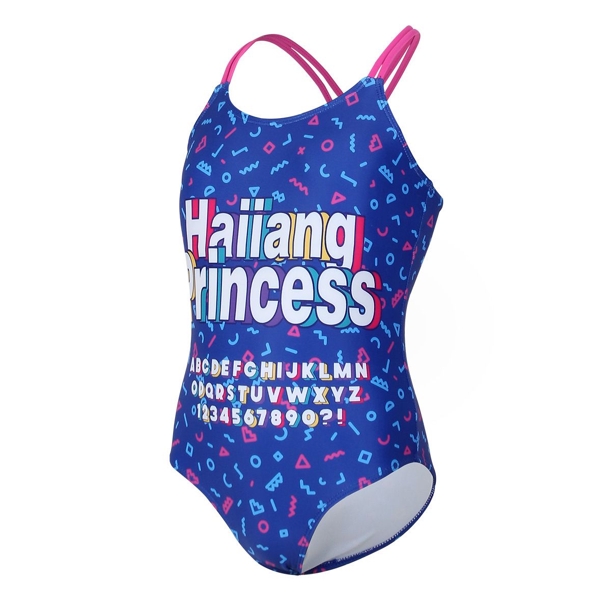 (image for) Girls Letter Print One‑Piece Swimsuit Cross Back Kids Bathing Suit Children Swimwear 130‑160