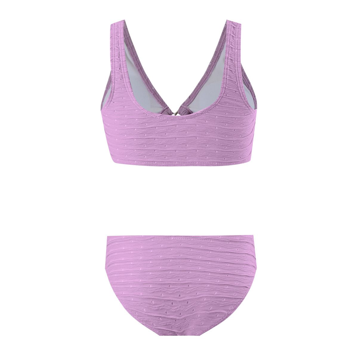 (image for) Kids Girls Knitted Two‑Piece Bikini Set Solid Color Knot Front Children Swimwear Beach Bathing Suit