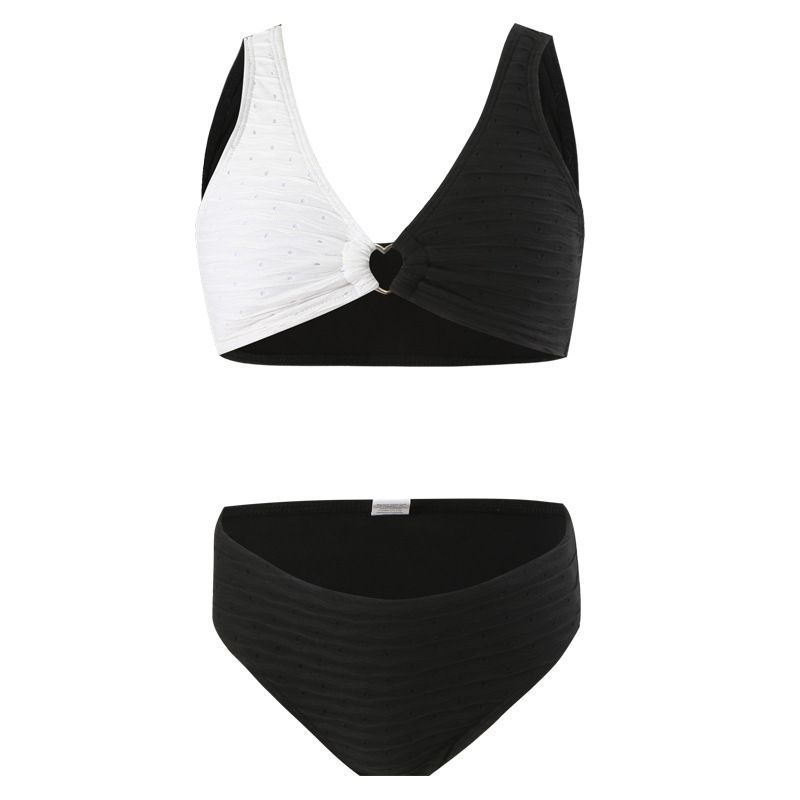 (image for) Kids Girls Knitted Two‑Piece Bikini Set Solid Color Knot Front Children Swimwear Beach Bathing Suit