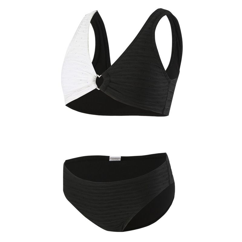 (image for) Kids Girls Knitted Two‑Piece Bikini Set Solid Color Knot Front Children Swimwear Beach Bathing Suit