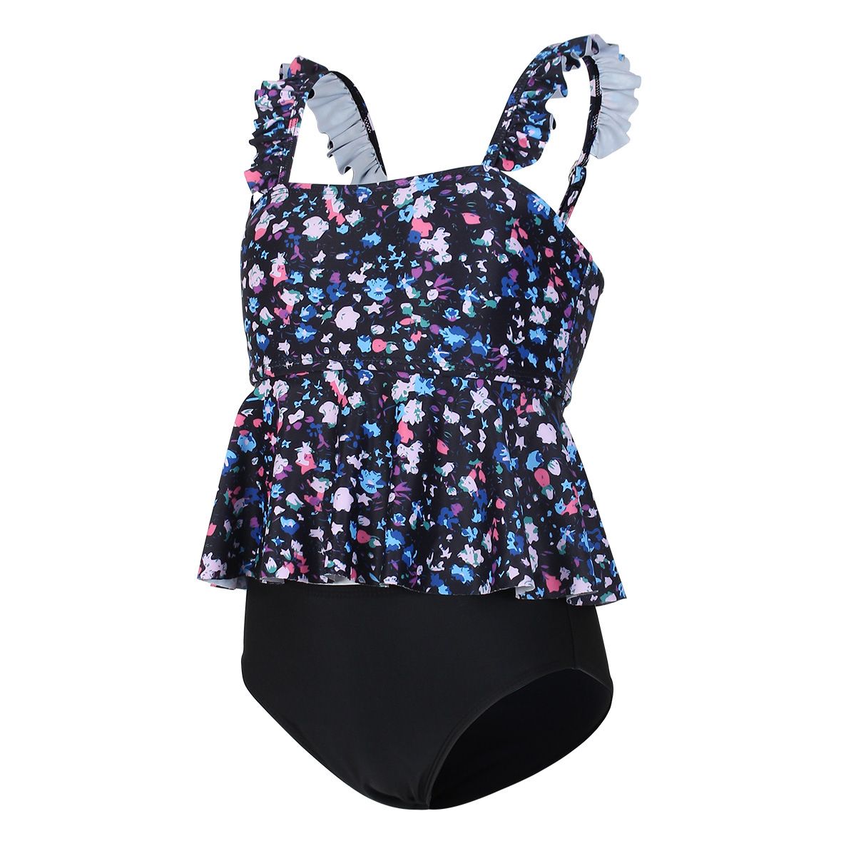 (image for) Girls Floral Ruffle Two‑Piece Swimsuit Kids Tankini Set Children Bathing Suit 130‑160
