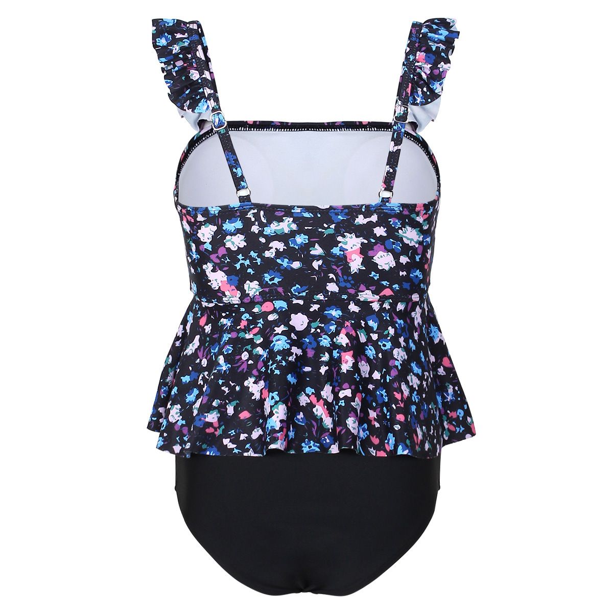 (image for) Girls Floral Ruffle Two‑Piece Swimsuit Kids Tankini Set Children Bathing Suit 130‑160