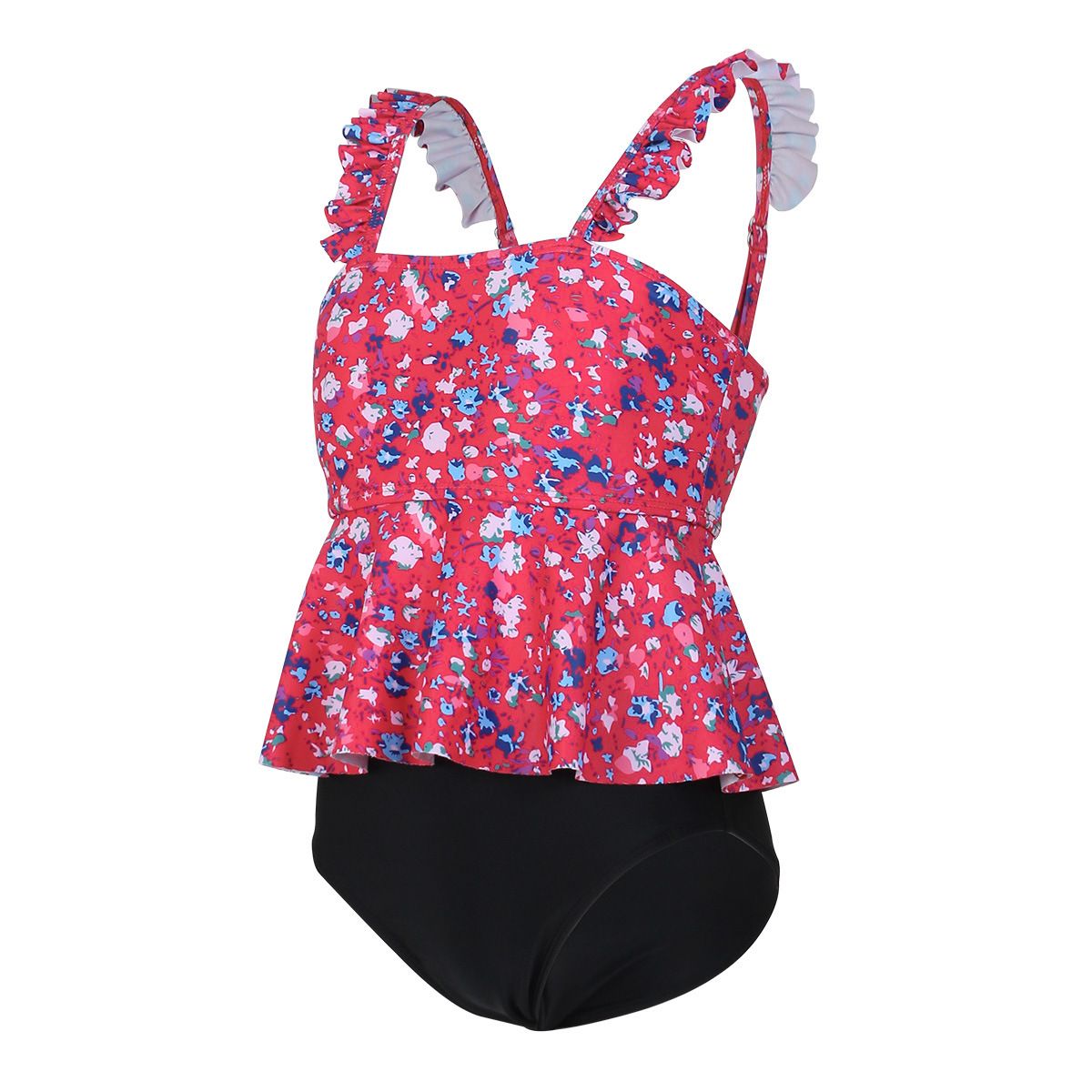 (image for) Girls Floral Ruffle Two‑Piece Swimsuit Kids Tankini Set Children Bathing Suit 130‑160