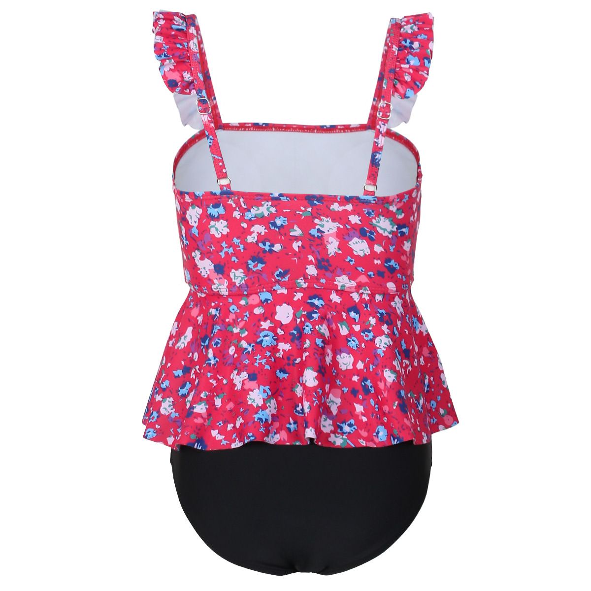 (image for) Girls Floral Ruffle Two‑Piece Swimsuit Kids Tankini Set Children Bathing Suit 130‑160