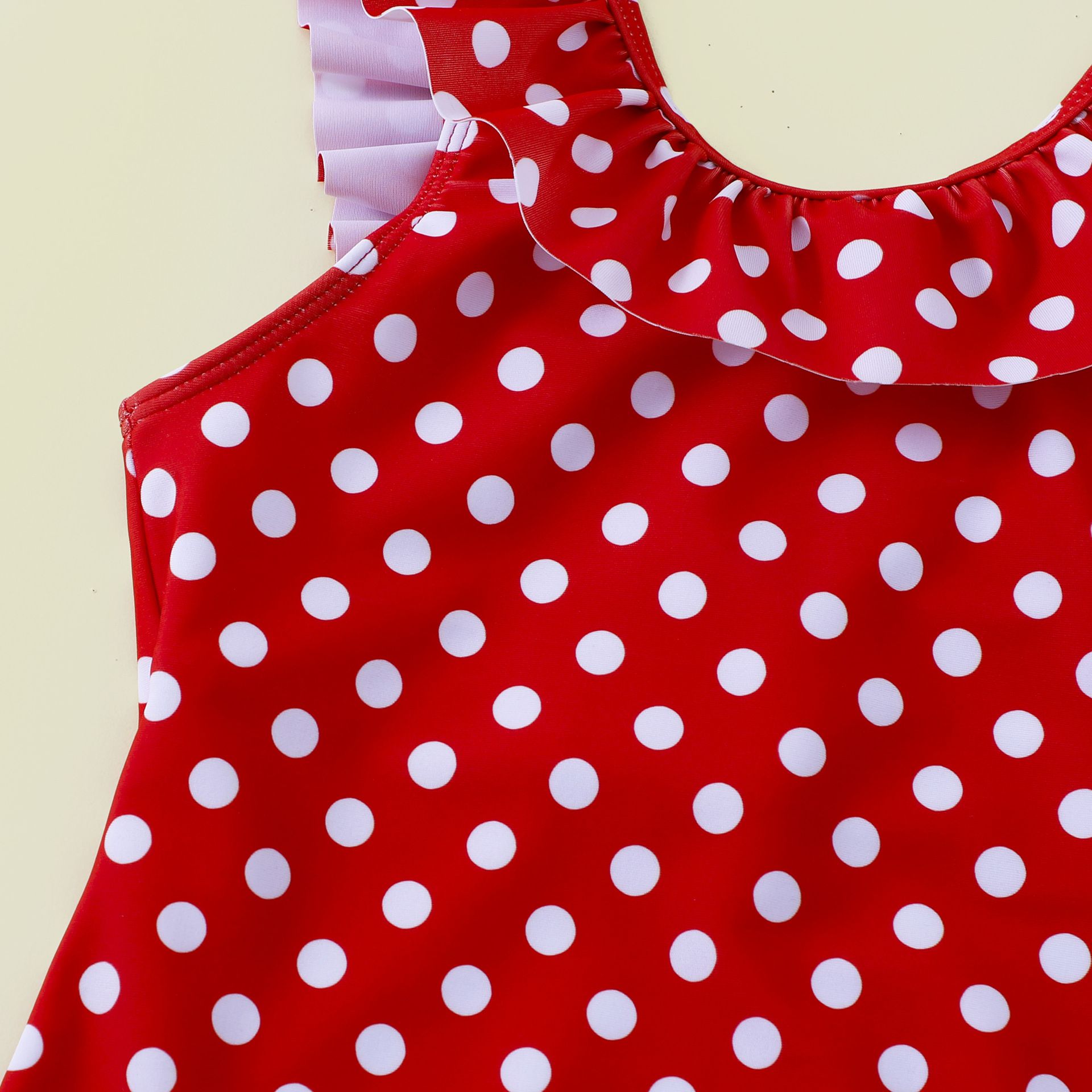 (image for) Girls Polka Dot One‑Piece Swimsuit Ruffle Shoulder Kids Bathing Suit 130‑160