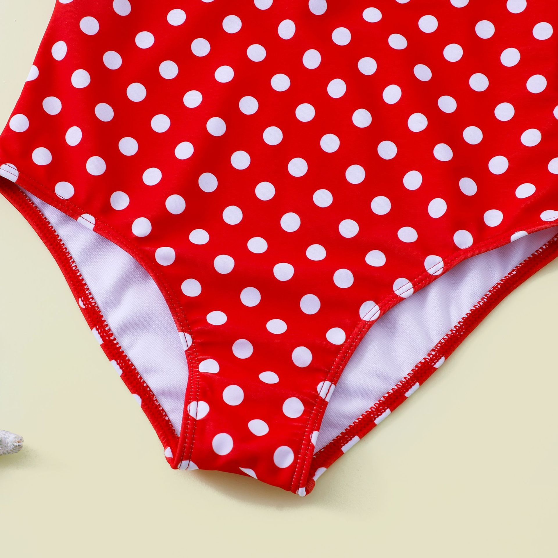 (image for) Girls Polka Dot One‑Piece Swimsuit Ruffle Shoulder Kids Bathing Suit 130‑160