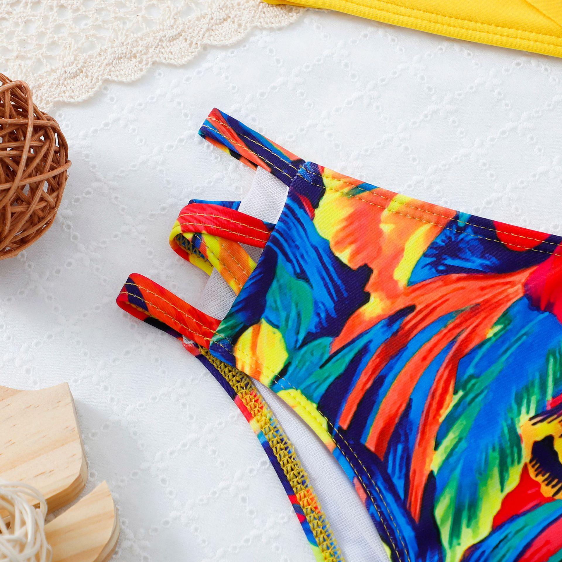 (image for) Girls Ruffle Two‑Piece Bikini Swimsuit Solid & Tropical Print Kids Bathing Suit 130‑160