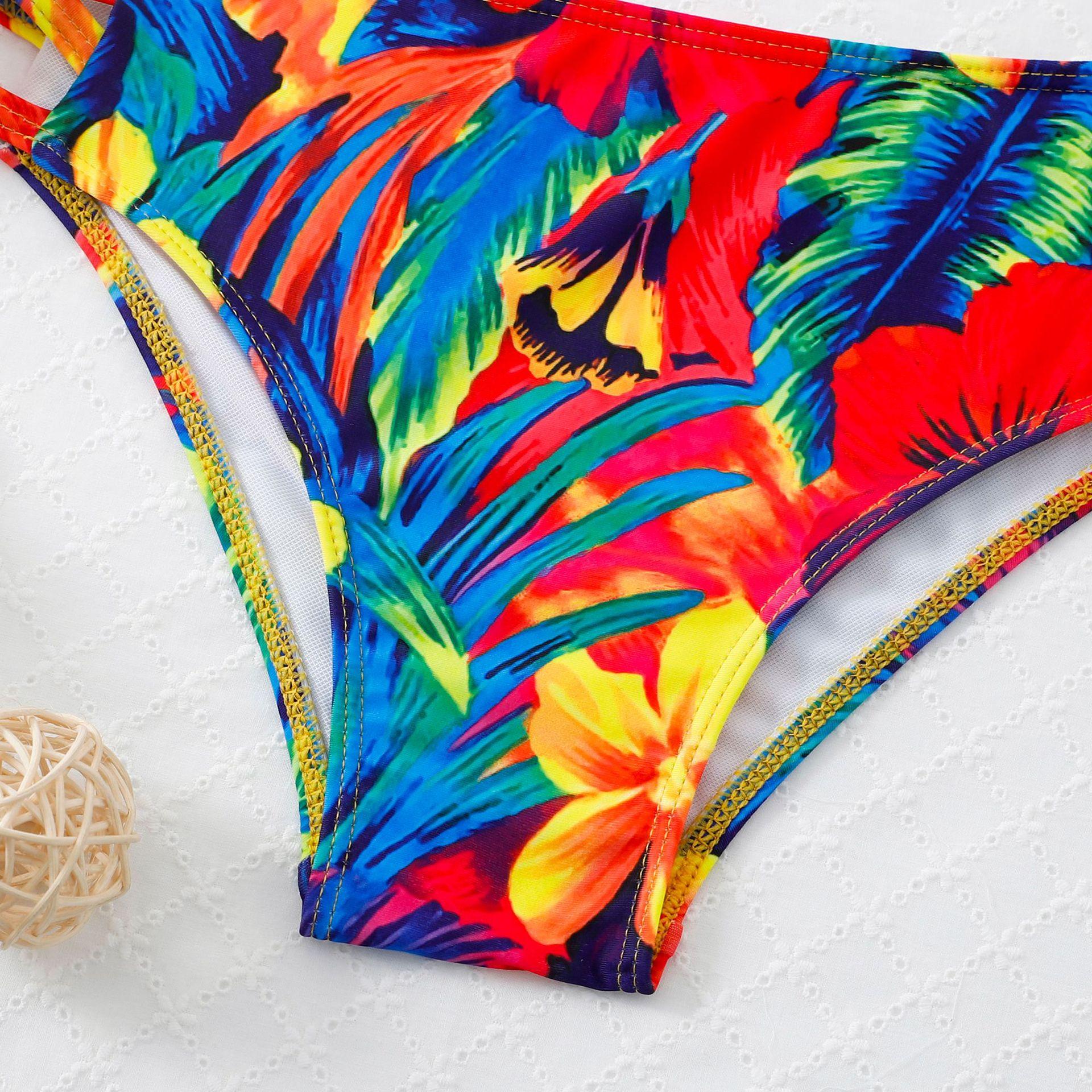 (image for) Girls Ruffle Two‑Piece Bikini Swimsuit Solid & Tropical Print Kids Bathing Suit 130‑160