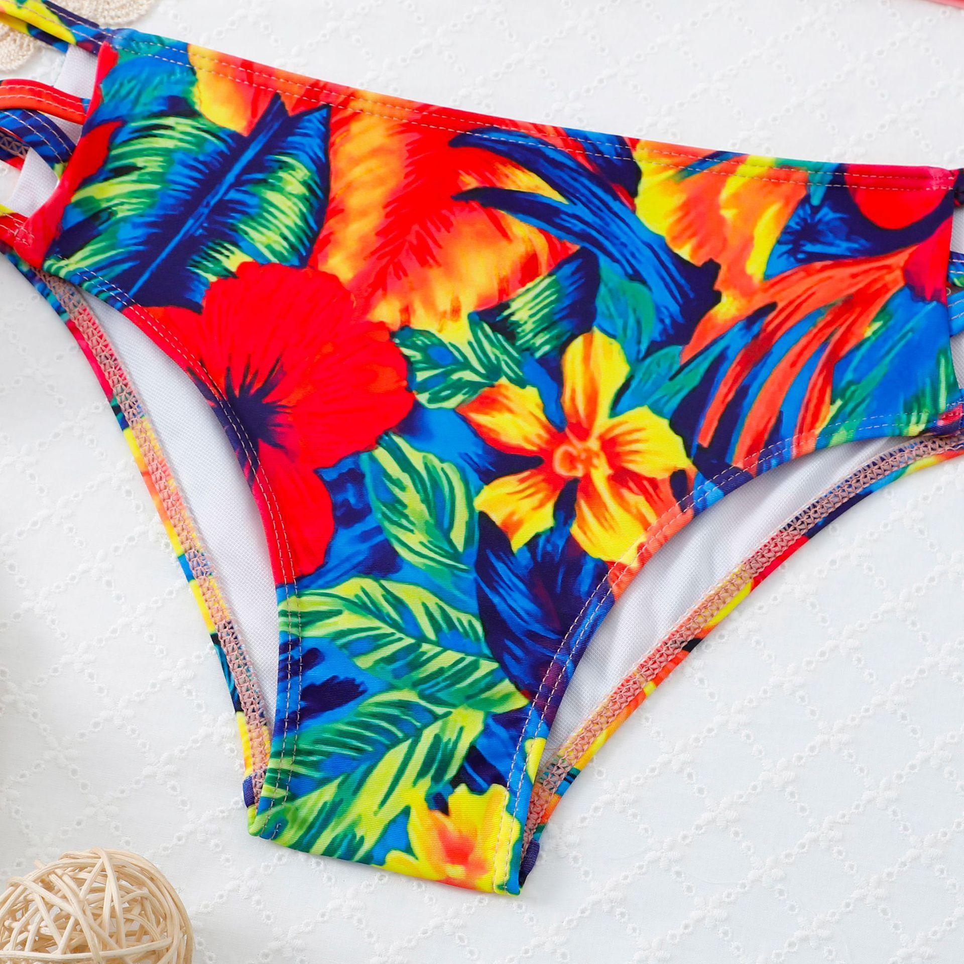 (image for) Girls Ruffle Two‑Piece Bikini Swimsuit Solid & Tropical Print Kids Bathing Suit 130‑160