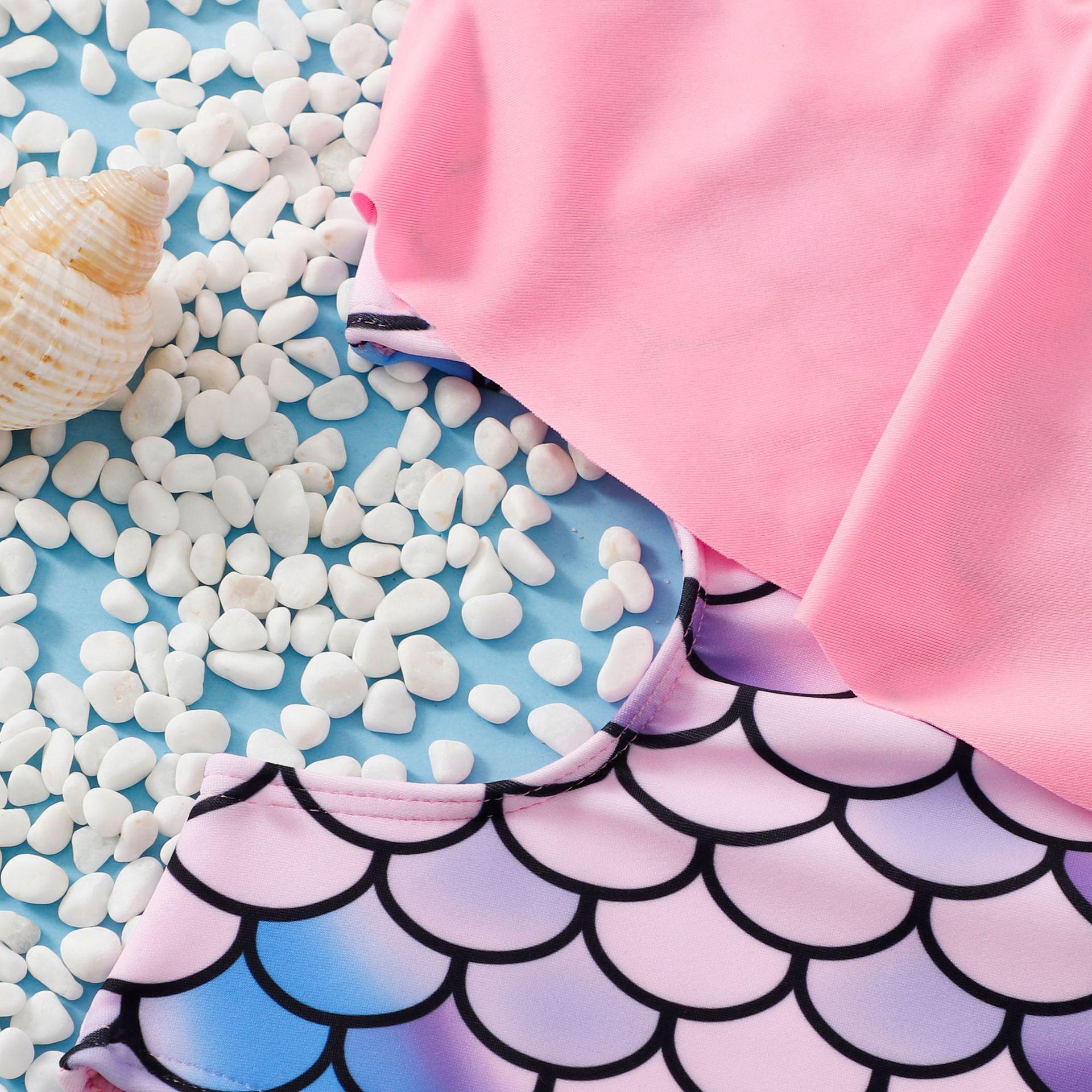 (image for) Girls Mermaid Scale One‑Piece Swimsuit Ruffle Cutout Kids Bathing Suit 130‑160
