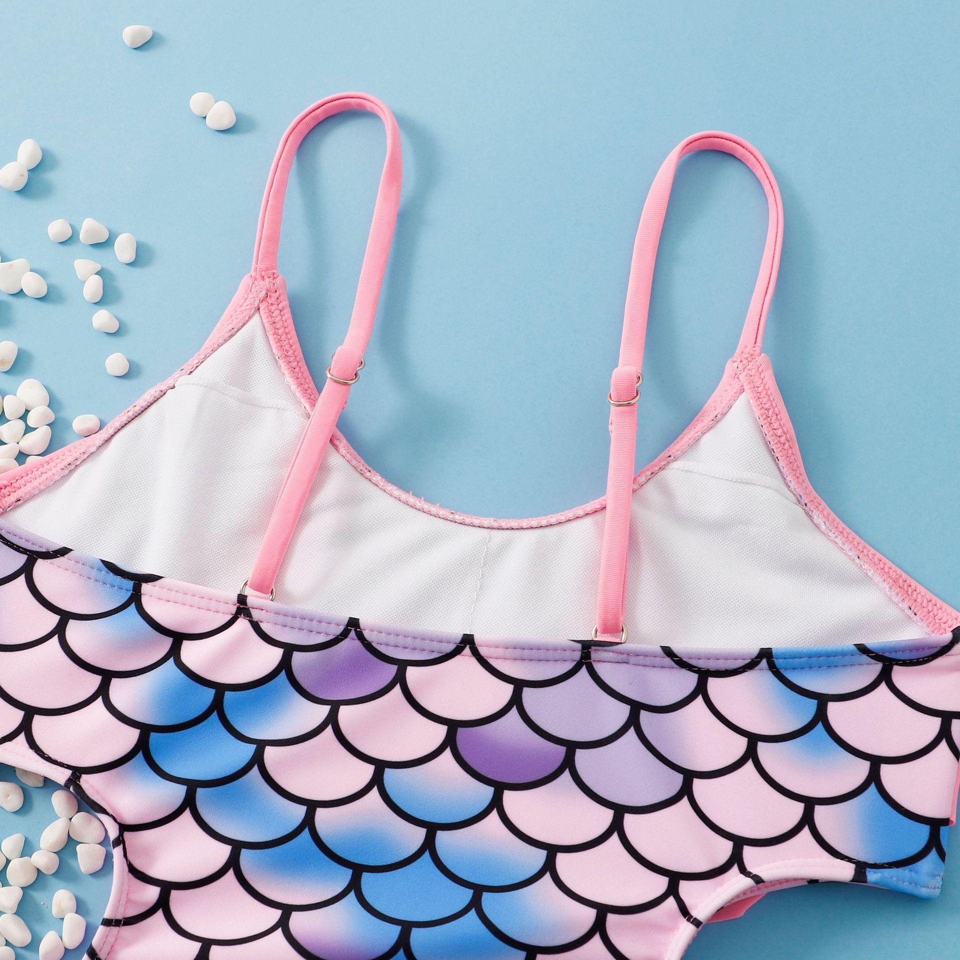 (image for) Girls Mermaid Scale One‑Piece Swimsuit Ruffle Cutout Kids Bathing Suit 130‑160